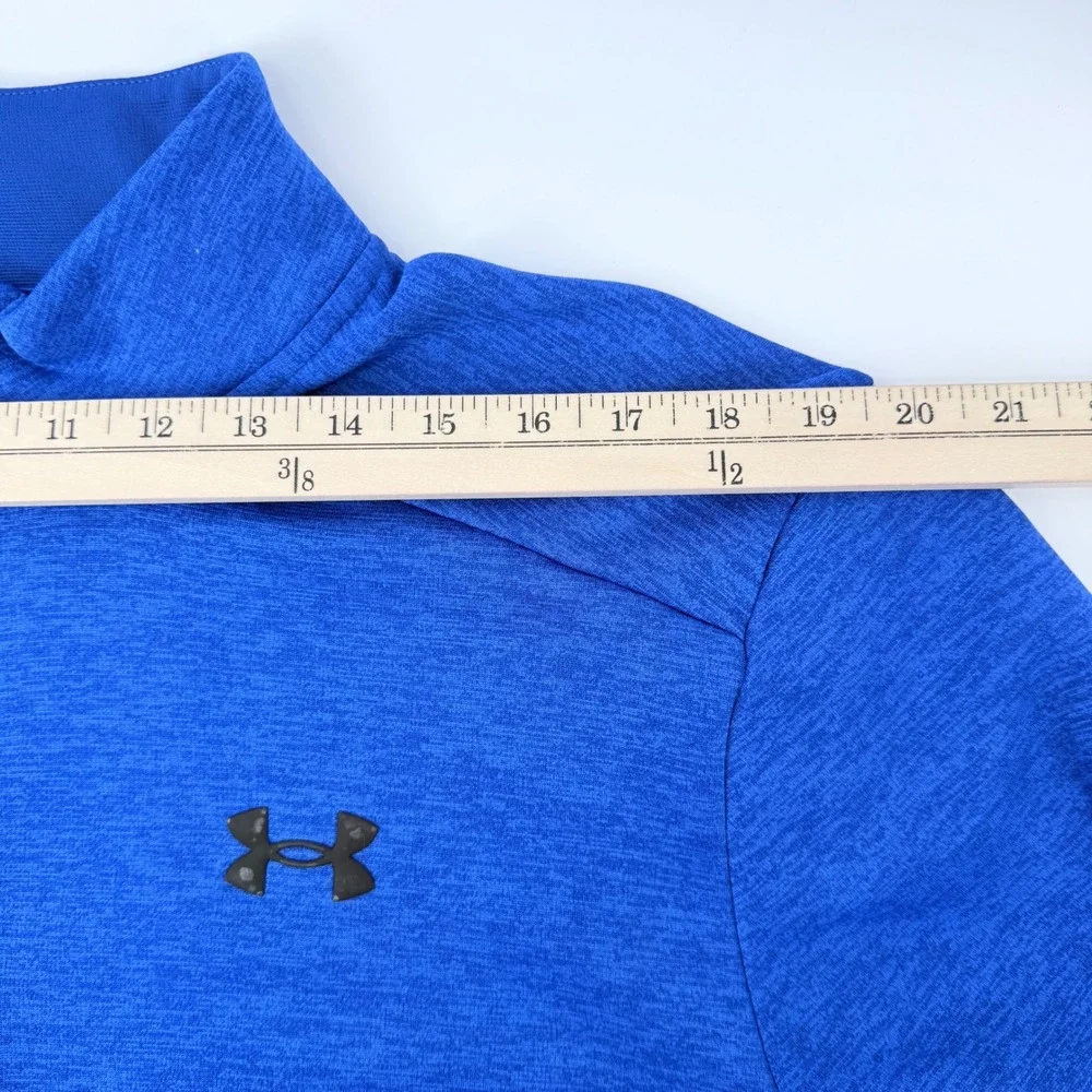 Under Armour Quarter Zip Pullover Mens Large Blue Good‎ Heathered Fleece Logo
